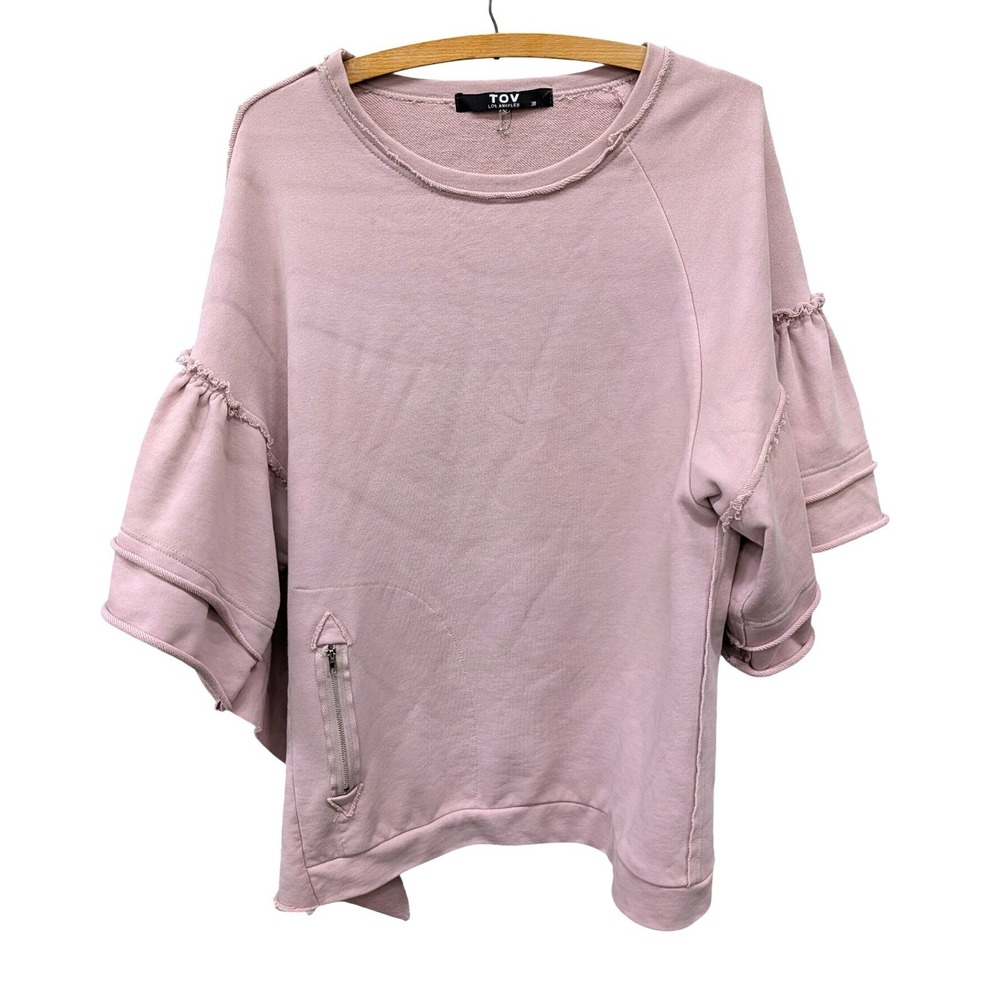 TOV Los Angeles Dusty Rose Ruffle Sleeve Sweatshirt Top Lagenlook Pink- S
